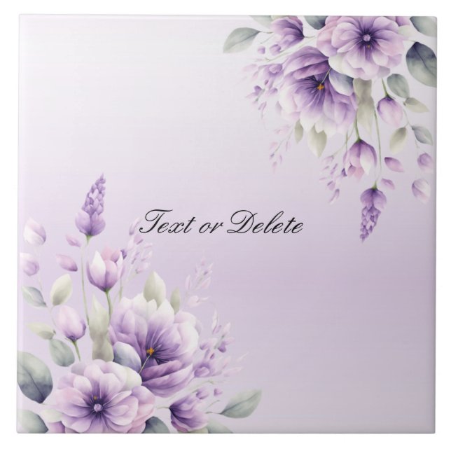 Watercolor Purple Floral Ceramic Tile (Front)