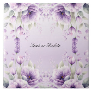 Watercolor Purple Floral Ceramic Tile