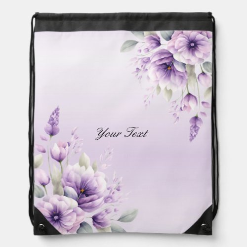 Watercolor Purple Floral Drawstring Backpack