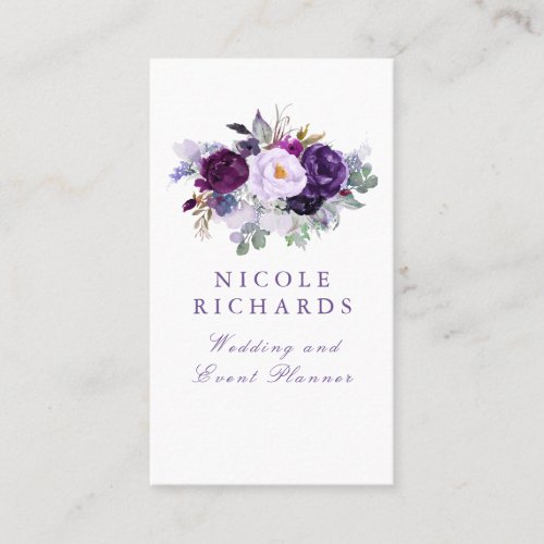 Watercolor Purple Floral Elegant Bohemian Business Card