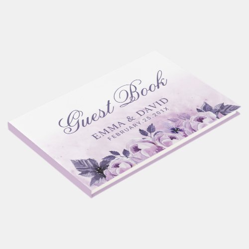 Watercolor Purple Floral Elegant Spring Wedding Guest Book