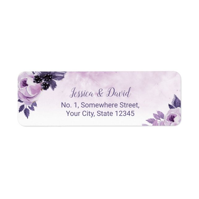 Watercolor Purple Floral Elegant Spring Wedding Label (Front)