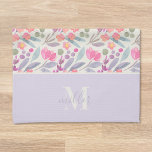 Watercolor Purple Floral Family Name Monogram Kitchen Towel<br><div class="desc">Custom-designed kitchen hand towel featuring personalized calligraphy family name and monogram with an elegant purple/lilac watercolor floral pattern.</div>