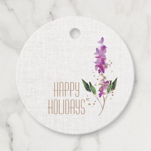 Watercolor Purple Floral Glitter Custom Message  Favor Tags