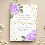 Watercolor Purple Floral Gold Bat Mitzvah Invitation<br><div class="desc">A beautiful purple watercolor floral Bat Mitzvah invitation template. This elegant design features purple watercolor flowers,  faux gold geometric frame and confetti glitter border.</div>