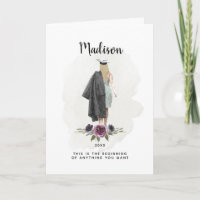 Watercolor Purple Floral Graduation Blond Girl