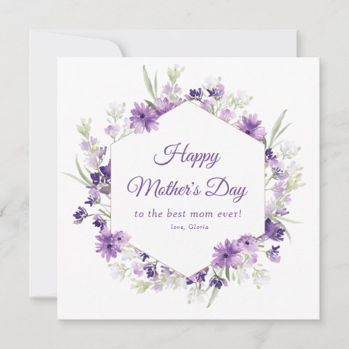 watercolor purple floral happy mothers day card
