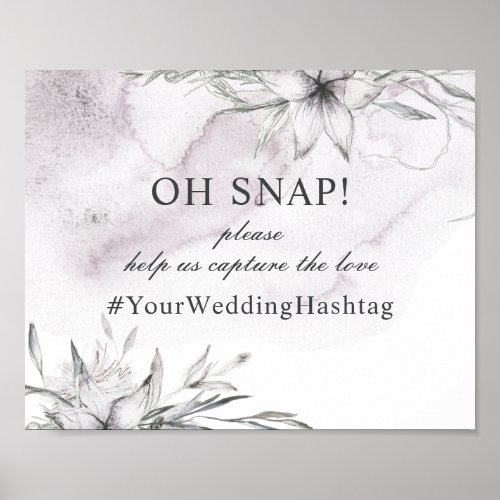 Watercolor purple floral instagram hashtag wedding poster