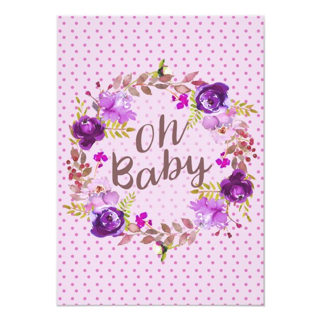 Watercolor Purple Floral Modern Baby Shower Invitation