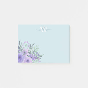 Watercolor Purple Floral Monogram Post-It Notes