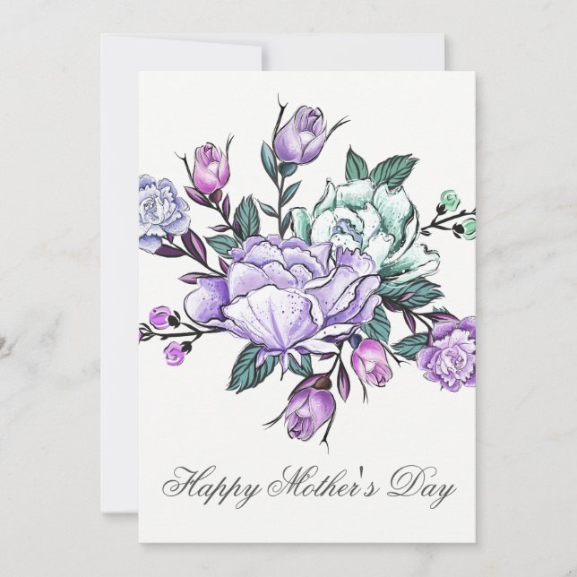 Watercolor Purple Floral Mothers Day Card (Front)