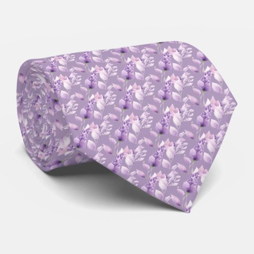 Watercolor Purple Floral Neck Tie