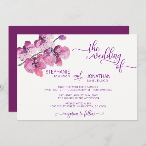 Watercolor Purple Floral Orchid Flowers Wedding Invitation