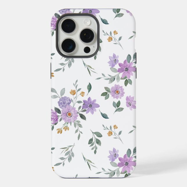 Watercolor purple floral pattern iPhone case (Back)