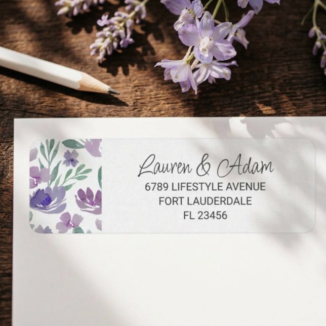 Watercolor Purple floral Pattern Wedding Label (Creator Uploaded)