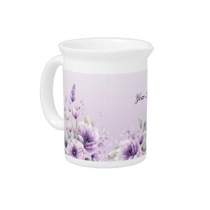 Watercolor Purple Floral Pitcher