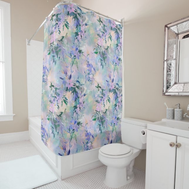 Watercolor Purple Floral  Shower Curtain (In Situ)