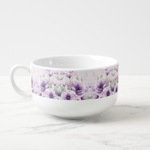 Watercolor Purple Floral Soup Mug