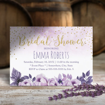 Watercolor Purple Floral Spring Bridal Shower Invitation by myinvitation at Zazzle