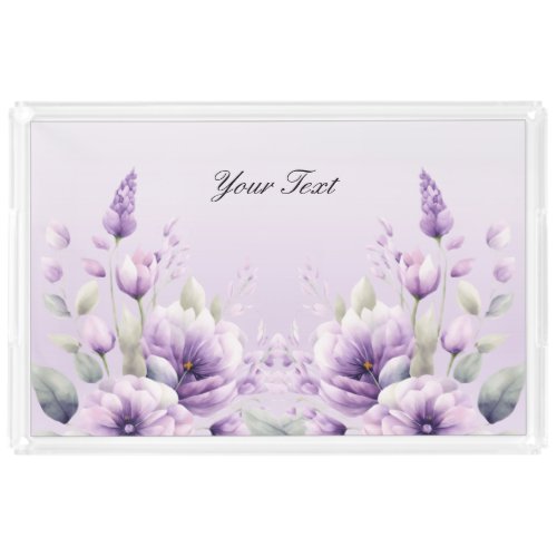 Watercolor Purple Floral Vanity Tray