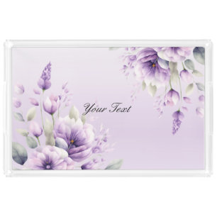 Watercolor Purple Floral Vanity Tray