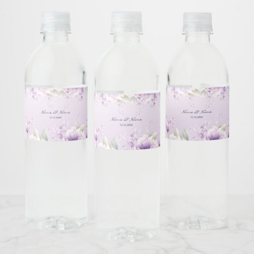 Watercolor Purple Floral Water Bottle Label