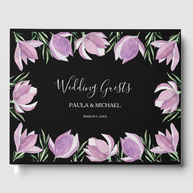 Watercolor Purple Floral Wedding Guest Book (Front)