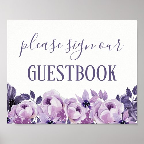 Watercolor Purple Floral Wedding Guestbook Sign