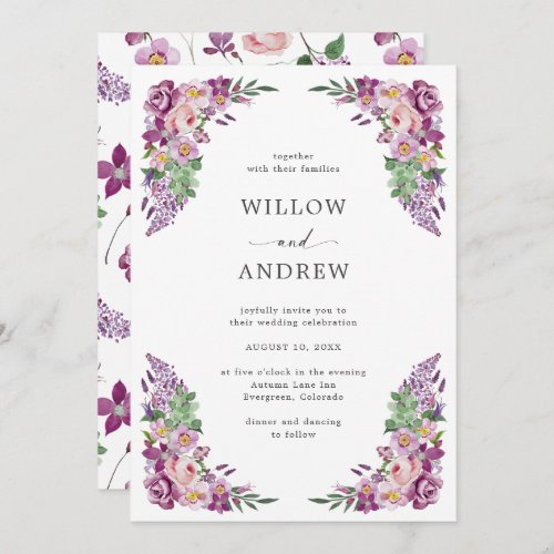 Watercolor Purple Floral Wedding Invitation