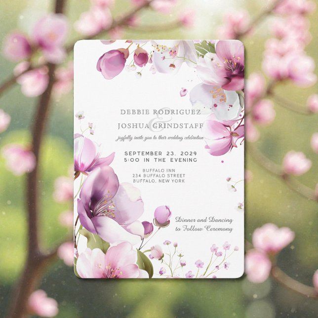 Watercolor Purple Floral Wedding Invitation  (Creator Uploaded)