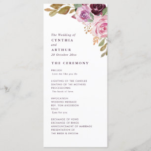 Watercolor purple floral wedding program