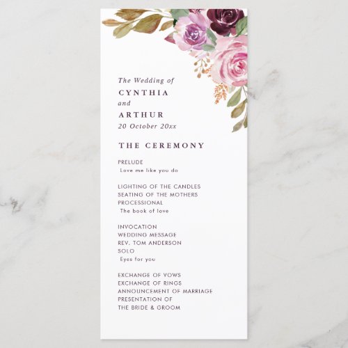 Watercolor purple floral wedding program