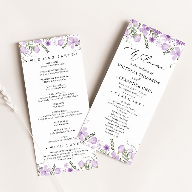 Watercolor Purple Floral Wedding  Program (Creator Uploaded)