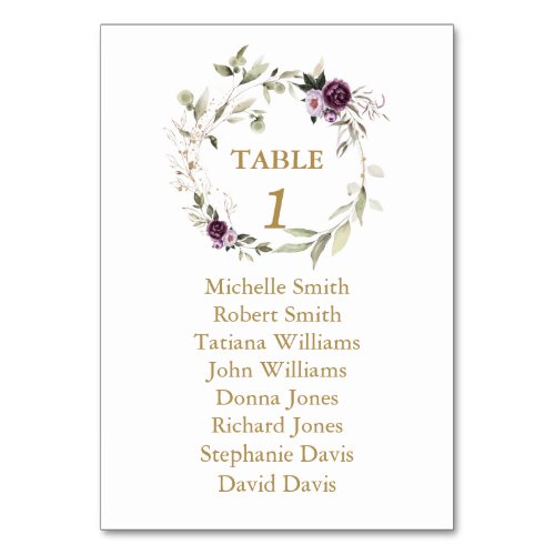 Watercolor Purple Floral Wedding Seating Chart     Table Number