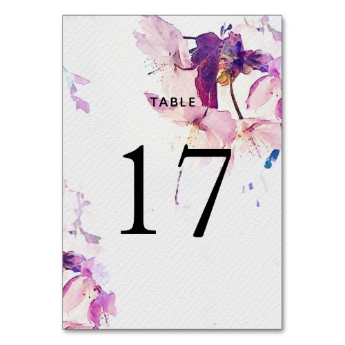 Watercolor Purple Floral Wedding Table Number Card