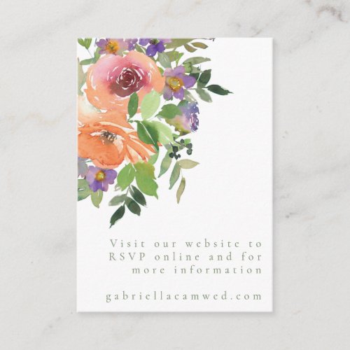 Watercolor Purple Floral Wedding Website QR Code Enclosure Card