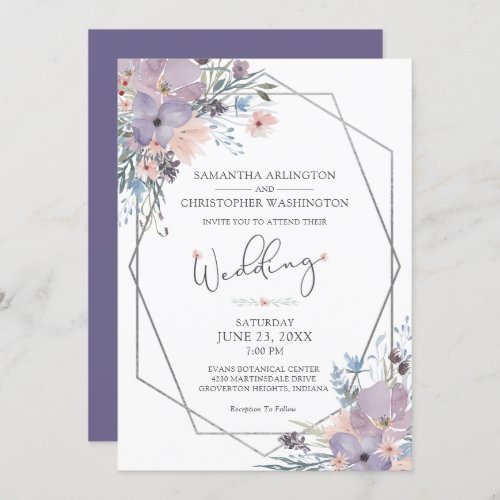 Watercolor Purple Floral Wildflowers Geometric Invitation