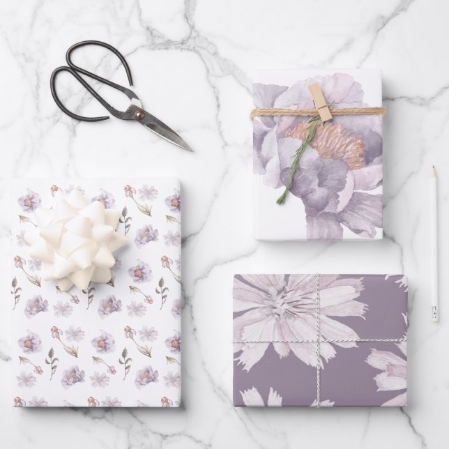 Watercolor Purple Floral Wrapping Sheets (Front)