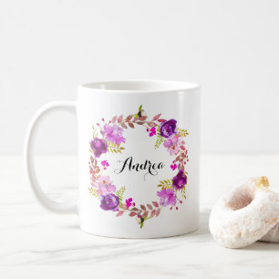 Watercolor Purple Floral Wreath Bridesmaid Coffee Mug