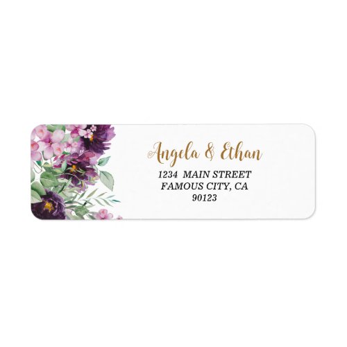 Watercolor Purple Florals Return Address Label