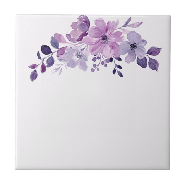 Watercolor purple flower bouquet  ceramic tile (Front)