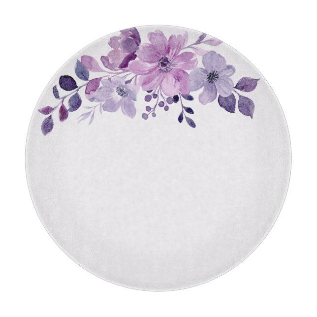 Watercolor purple flower bouquet  cutting board (Front)