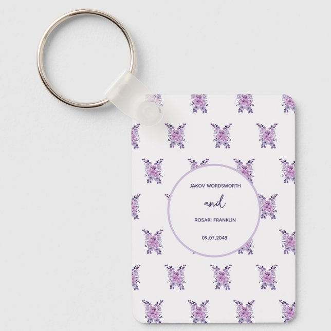 Watercolor purple flower bouquet keychain (Front)