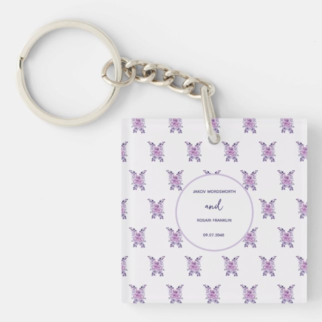 Watercolor purple flower bouquet keychain (Front)