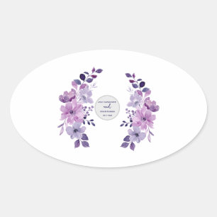 Watercolor purple flower bouquet oval sticker