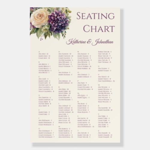 Watercolor Purple Flower Bouquet_Seating Chart_ Foam Board