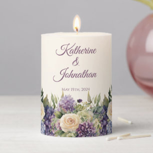 Watercolor Purple Flower Bouquet-Wedding- Pillar Candle