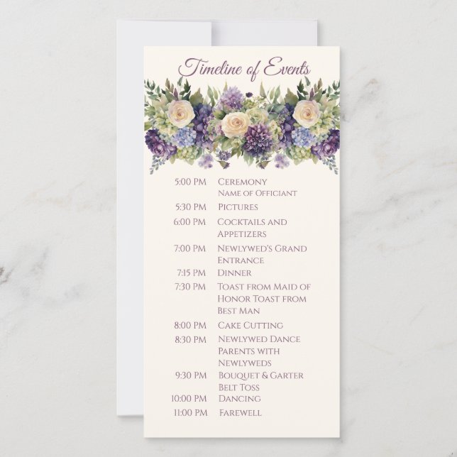 Watercolor Purple Flower Bouquet-Wedding Program- (Back)