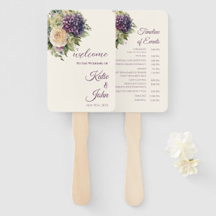 Watercolor Purple Flower Bouquet-Wedding Program- Hand Fan