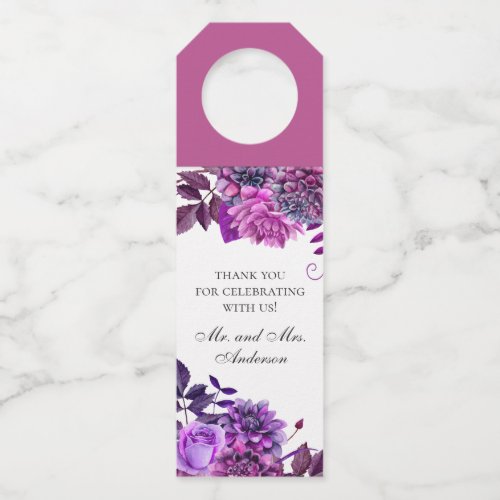 Watercolor purple flower Floral wedding thank you Bottle Hanger Tag